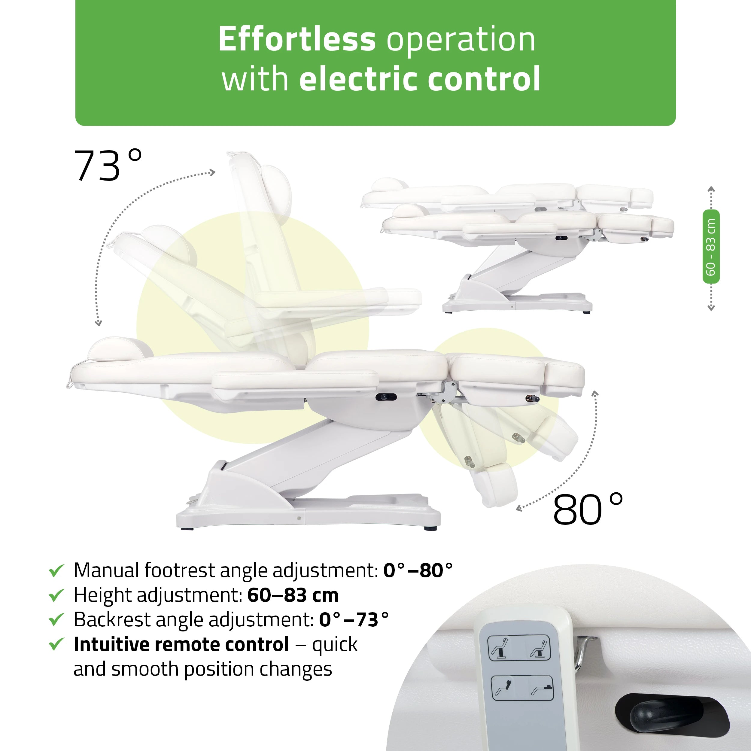 Cosmetic treatment chair, electric Elara PRO 6P, white