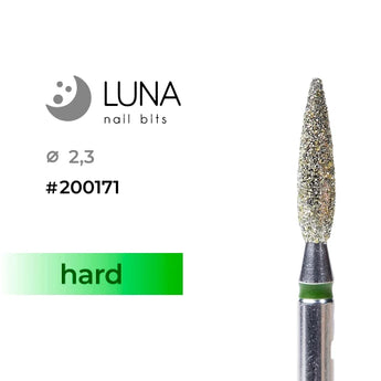 Diamond Nail Drill Bit Flame 2.3mm, 10mm, Green Coarse Grit